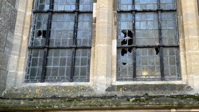Damaged windows at Truro Cathedral