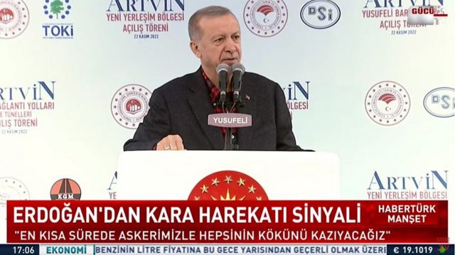 اردوغان در سخنانی در ۲۲ نوامبر بر عزم خود برای اجرای عملیات زمینی تأکید کرد