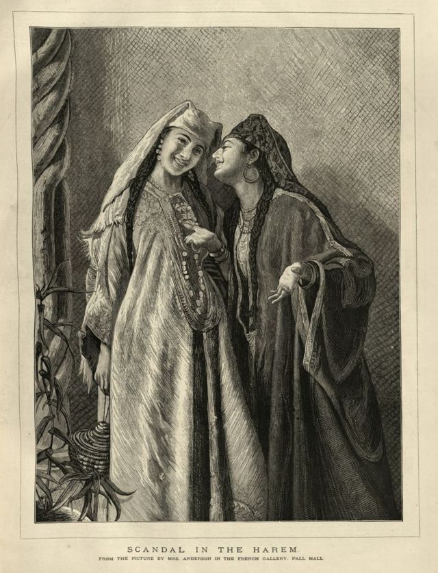 Mulheres em um harém do Império Otomano, em ilustração de 1877