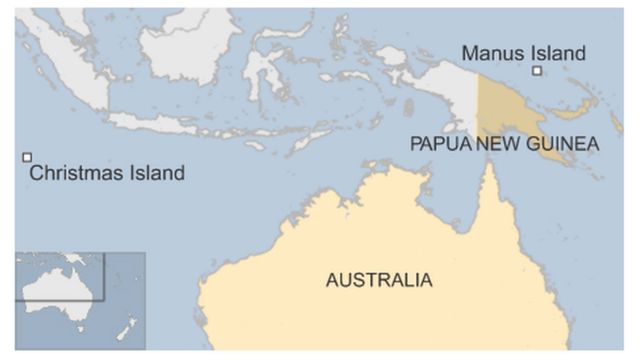 Map of Manus in relation to Australia