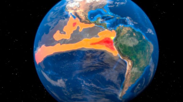 Representação gráfica do fenômeno El Niño, que aquece as águas do Pacífico