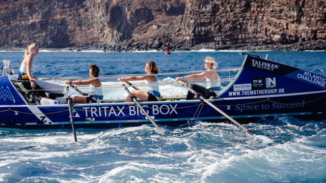 Lebby Ayres, right, and her friends rowing across the Atlantic.