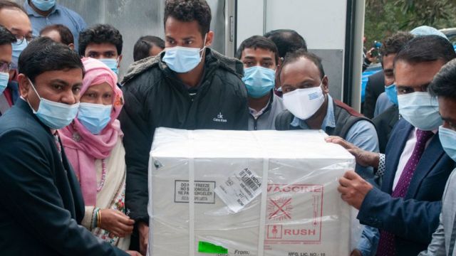 Delivery of AstraZeneca vaccine produced in India, arriving in Bangladesh
