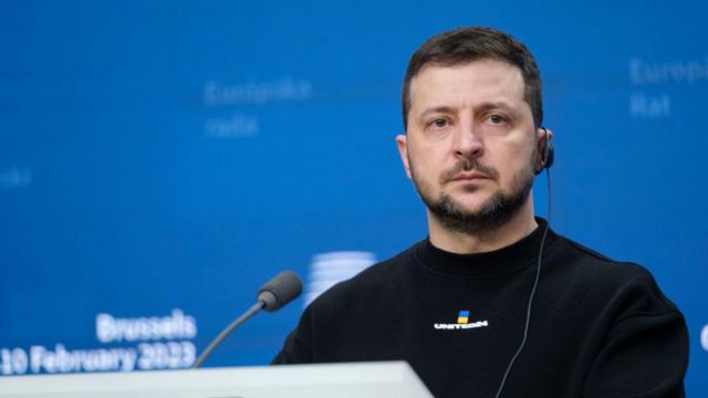 Tổng thống Ukraine Volodymyr Zelenskyy tại trụ sở Hội đồng châu Âu ngày 9/2/2023 ở Brussels, Bỉ