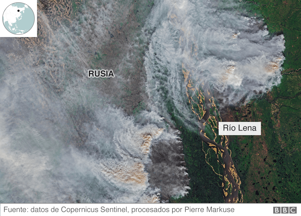 Imagen satelital de los incendios en Siberia