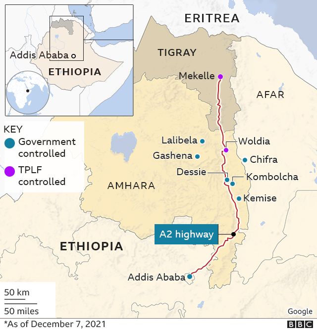 map of the conflict areas in Ethiopia