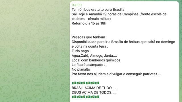 Anúncio ofereceu transporte e alimentação gratuitos para militantes dispostos a irem a Brasília