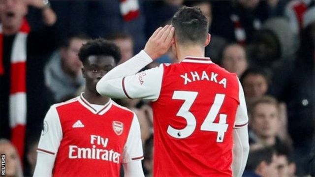 Granit Xhaka was booed by fans as he was replaced by Bukayo Saka after his side blew a 2-0 lead against Crystal Palace
