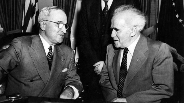 Israeli Prime Minister David Ben Gurion with US President Harry Truman at the White House in 1949