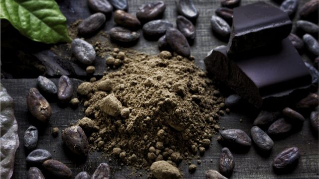 Chocolate amargo e grãos de cacau