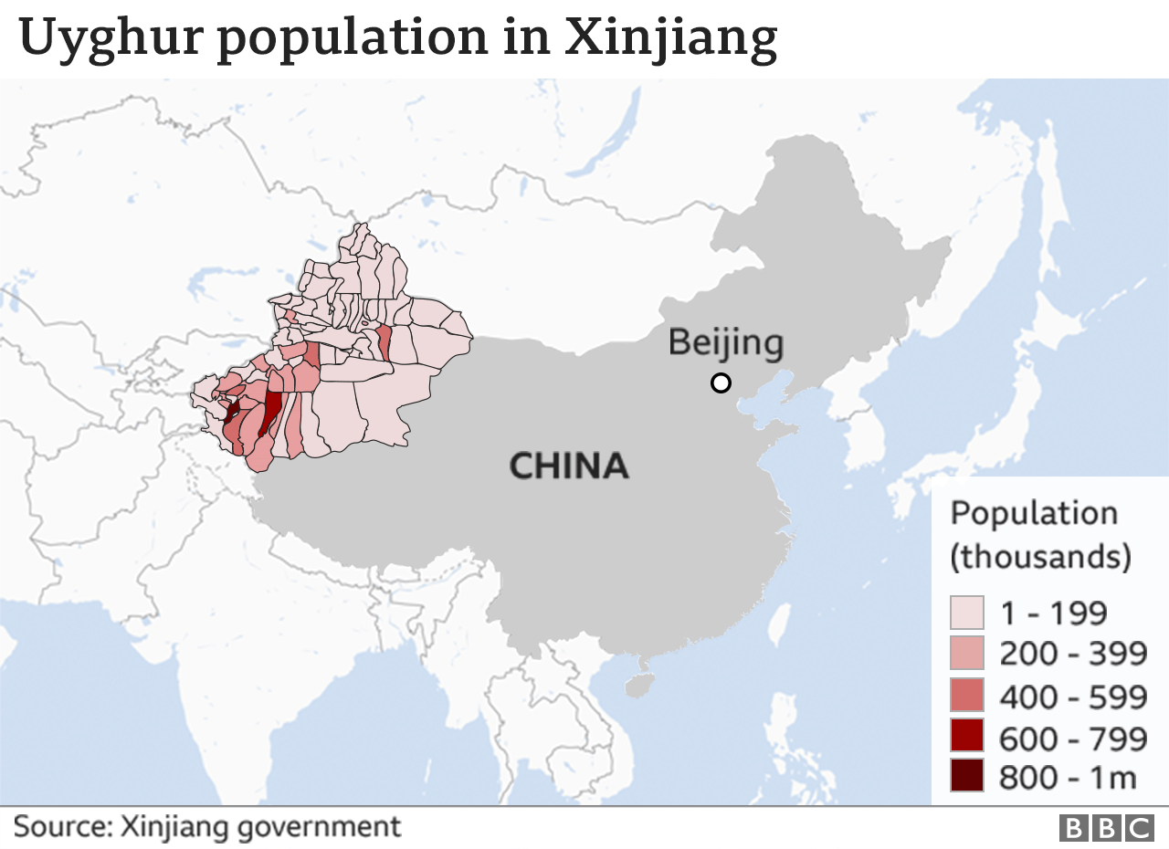Map showing Uyghur population in Xinjiang