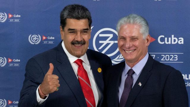 Nicolas Maduro and Miguel Díaz-Canel at the Convention Center in Havana, on September 15, 2023.