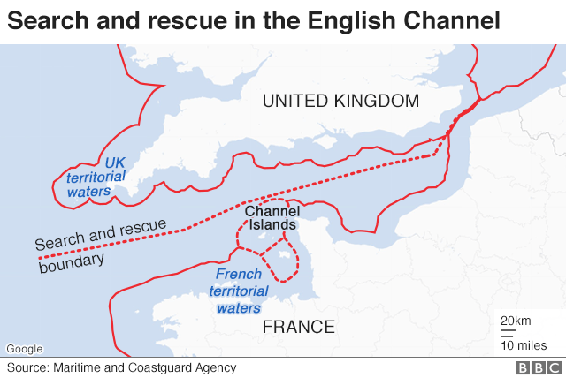 Map showing search and rescue areas