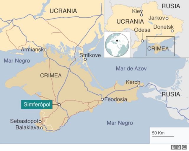 Mapa de Ucrania que resalta la ocupación rusa.