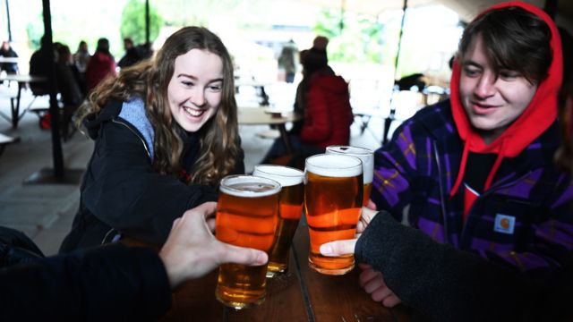 Enjoying a pint in south London, 12 April 2021