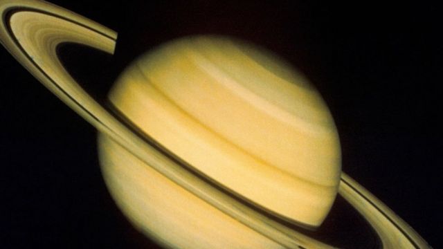 A view of Saturn returned from Voyager 2