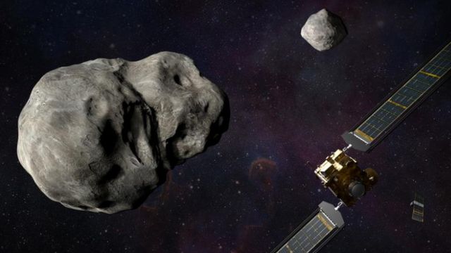 NASA and Italian spacecraft mockup. While preparing to crash into an asteroid that is dangerous to Earth.