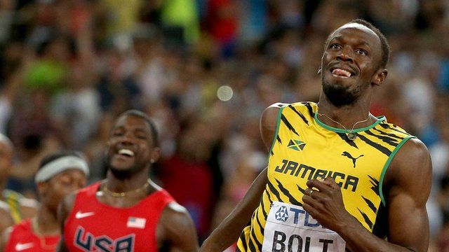 Jamaica's Usain Bolt wins 100m world title ahead of Justin Gatlin of the USA