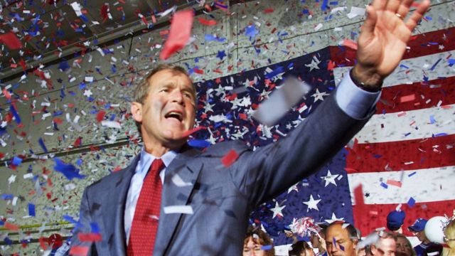 President George W Bush celebrates in Florida, 2000