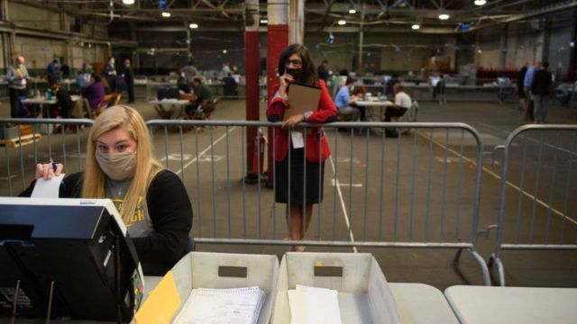A watchdog follows the counting of votes in Pittsburgh, Pennsylvania