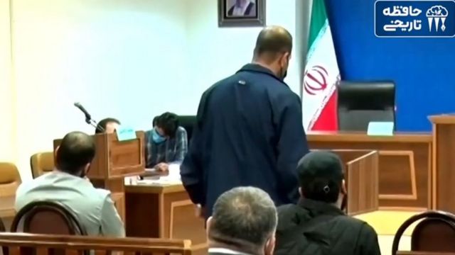 Image of Shekari's trial taken from Iran's state TV.