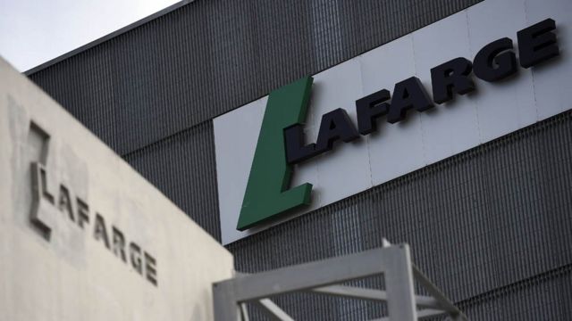 Lafarge logo at a French cement company factory on April 7, 2014 in Paris