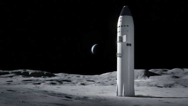 Ilustración de una nave de SpaceX en la Luna.