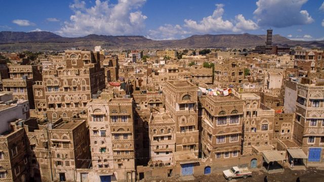 Imagem aérea da cidade antiga de Saná