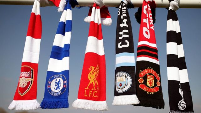 Scarves of English clubs who have signed up to play in the European Super League