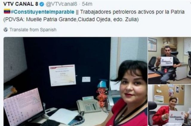 State-run media retweeted pictures of oil sector workers in their offices