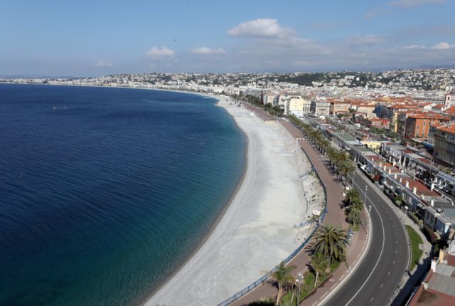 A deserted beach of the Promenade des Anglais in Nice