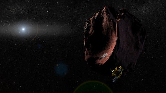 Artist's impression of New Horizons flying past 2014 MU69 in 2019
