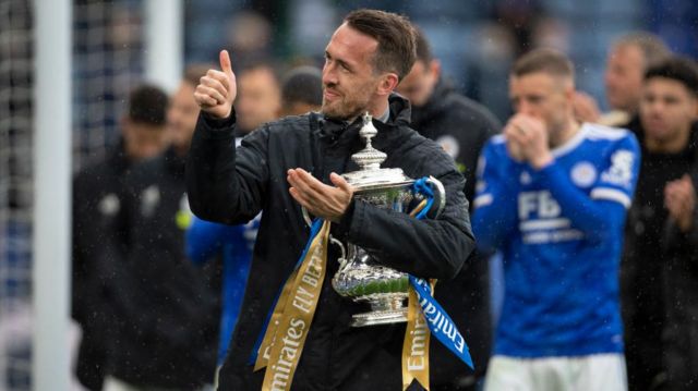 Christian Fuchs with the FA Cup