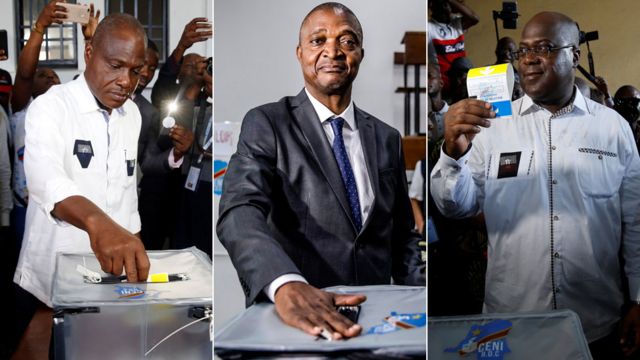 Composite of three candidates (L-R): Martin Fayulu, Emmanuel Shadary and Felix Tshisekedi