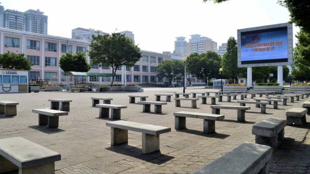 Empty street scene in Pyongyang on 23 May