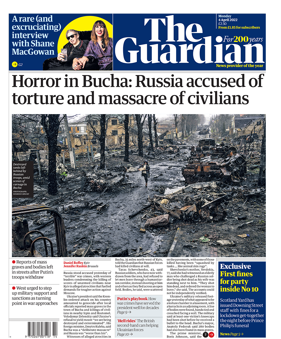 Newspaper headlines: 'Horror in Bucha' and Russia 'worse than Isis' - BBC  News
