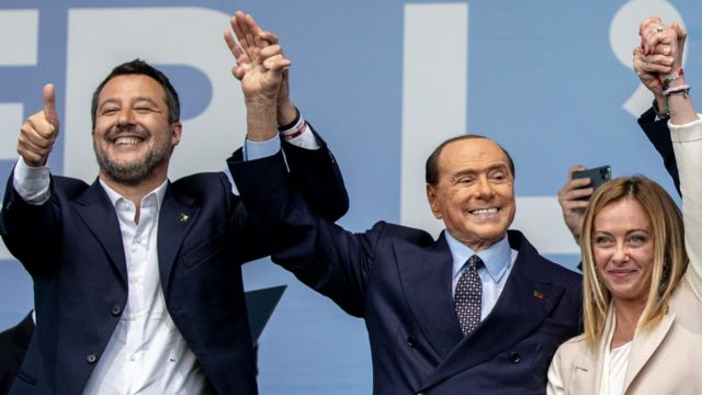 يضم تحالف ميلوني حزب رئيس الوزراء السابق سيلفيو بيرلسكوني "فورزا إيطاليا"، وحزب الرابطة اليميني المتطرف بزعامة ماتيو سالفيني
