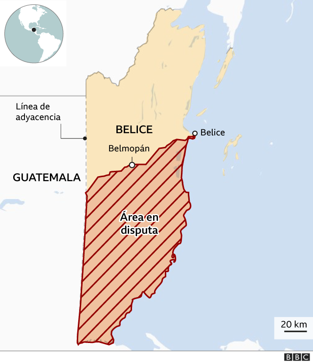 Mapa de la frontera entre Belice y Guatemala