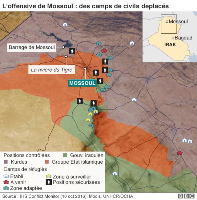 La ville de Mossoul, dans le nord du pays, est à quelques kilomètres de la Turquie à l'Est et de la Syrie, à l'Ouest