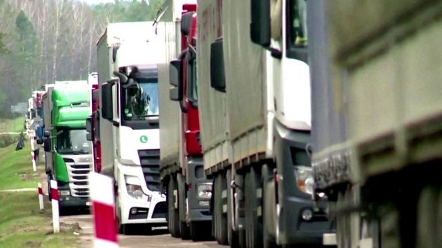 Trucks on the Poland -Belarus border