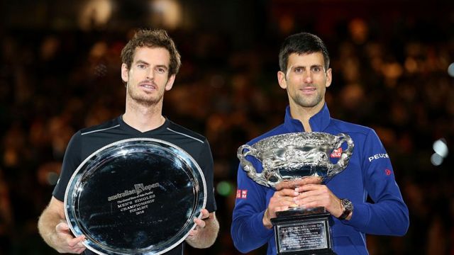 Andy Murray (G.) et Novak Djokovic (Dr.)