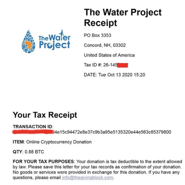 another tax receipt for a donation