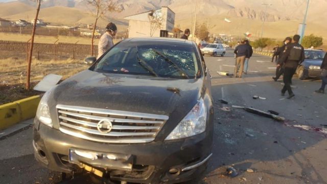 El auto acribillado de Mohsen Fakhrizadeh