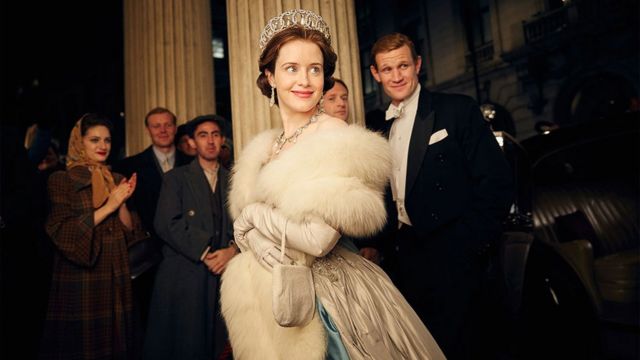 Claire Foy with Matt Smith in The Crown