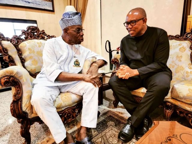 Foto of wen Peter Obi meet Chief Olusegun Obasanjo for 2022