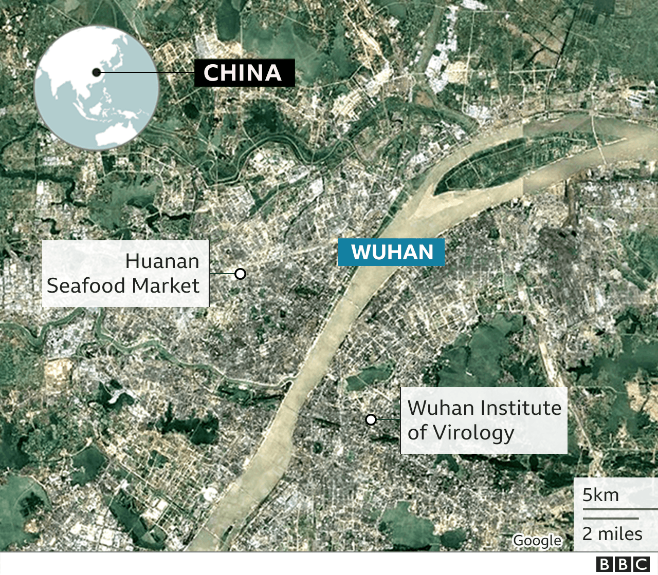 Map showing location of Wuhan Institute of Virology in Wuhan city