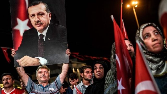 Erdogan supporters at Istanbul rally, 22 July