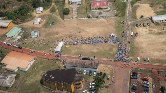 Vue aérienne d'un des quartier de Libreville lors d'un meeting politique