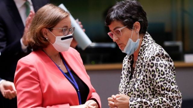 The Portuguese Minister of Europe, Ana Lucía Zacarías, and the Spanish Minister of Foreign Affairs, Arancha González Laya, speak at today's summit