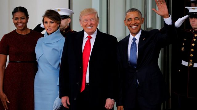 Los Obama y los Trump el 20 de enero de 2017